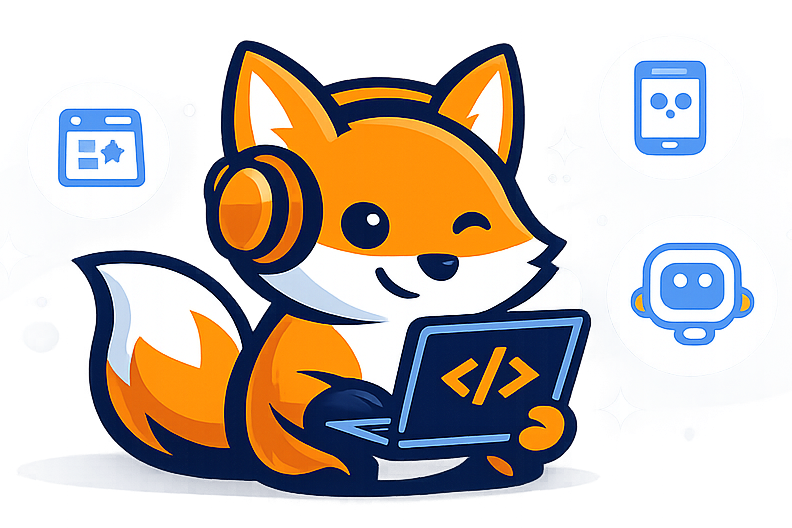 Flaux mascot with laptop